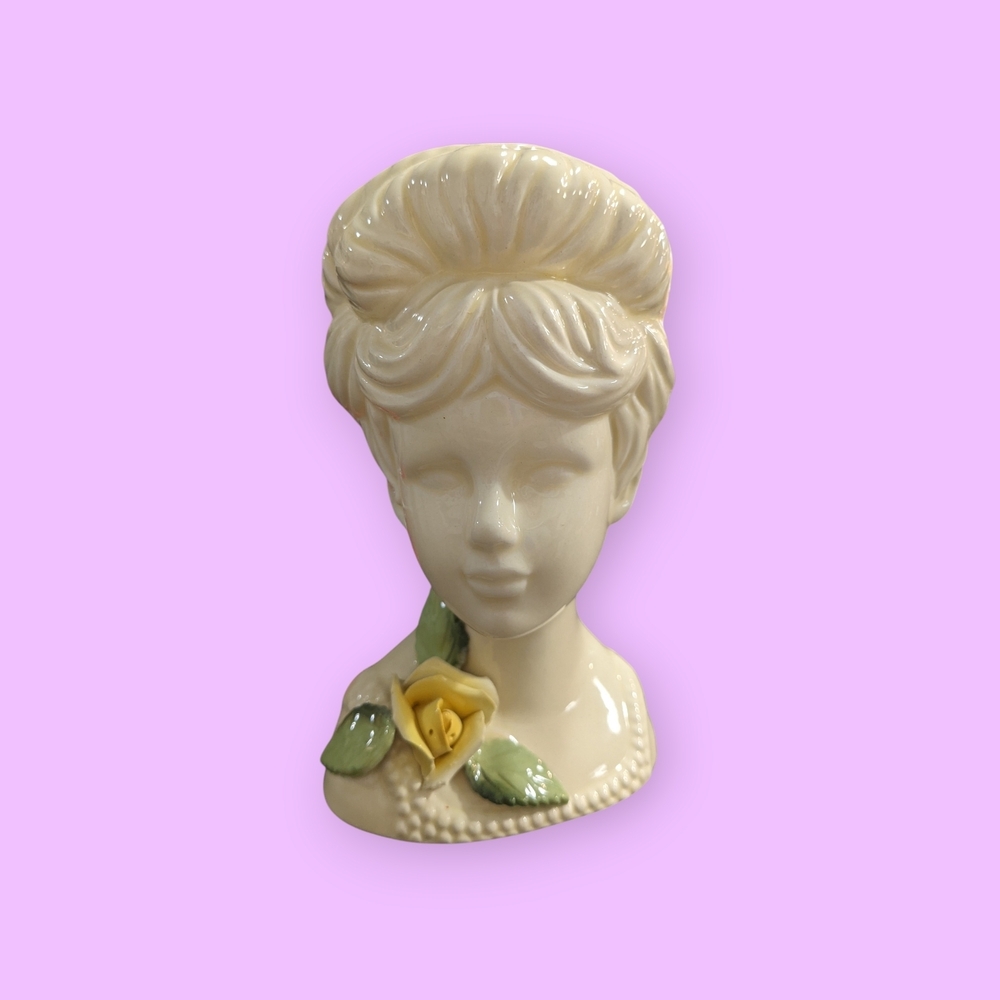 Vintage Ceramic Lady Bust/Head with Yellow Rose